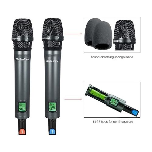 보이톤 Berlingtone BR-56UM 120- Adjustable Channel Dynamic Dual UHF Wireless Microphone System, Metal Mic, Base