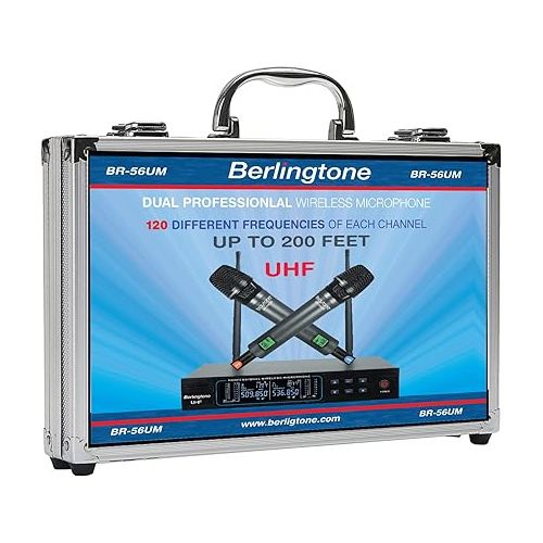 보이톤 Berlingtone BR-56UM 120- Adjustable Channel Dynamic Dual UHF Wireless Microphone System, Metal Mic, Base