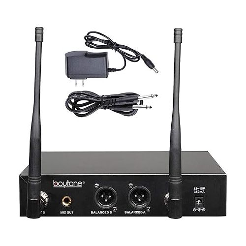 보이톤 Boytone BT-46UM UHF Wireless Microphone System - Dual Fixed Frequency Channel, 2 Metal Handheld Dynamic Transmitter Mics, for Party, Church, Aluminum Carrying Cases, 110/220V