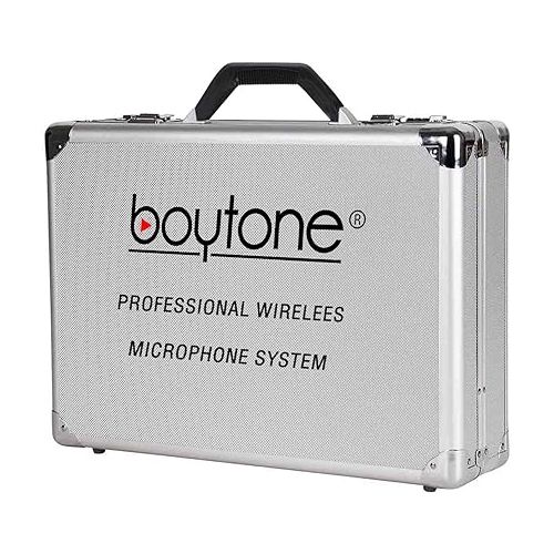 보이톤 Boytone BT-46UM UHF Wireless Microphone System - Dual Fixed Frequency Channel, 2 Metal Handheld Dynamic Transmitter Mics, for Party, Church, Aluminum Carrying Cases, 110/220V