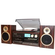 BT-28SPM Boytone, Bluetooth Classic Style Record Player Turntable with AM/FM Radio, CD/Cassette Player, 2 Separate Stereo Speakers, Record from Vinyl, Radio, and Cassette to MP3, S