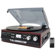 Boytone BT-17DJM-C 3-Speed Stereo Turntable, 2 Built in Speakers Digital LCD Display AM/FM, USB/SD/AUX+ Cassette/MP3 & WMA Playback /Recorder & Headphone Jack + Remote Control
