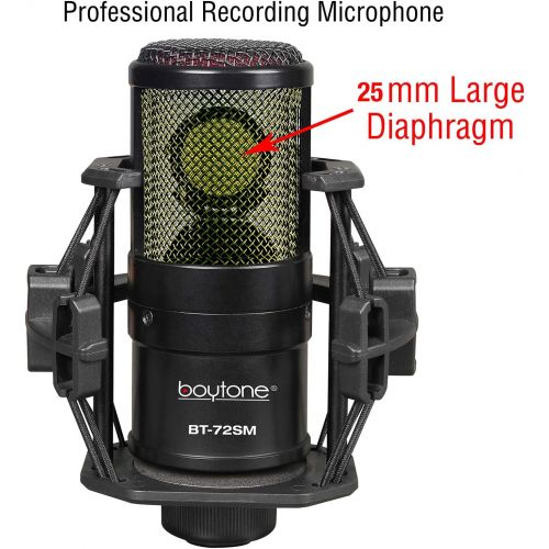 보이톤 Boytone BT-72SM Plug & Play Podcast Cardioid Condenser Studio Microphone Recording, 25mm Large Diaphragm