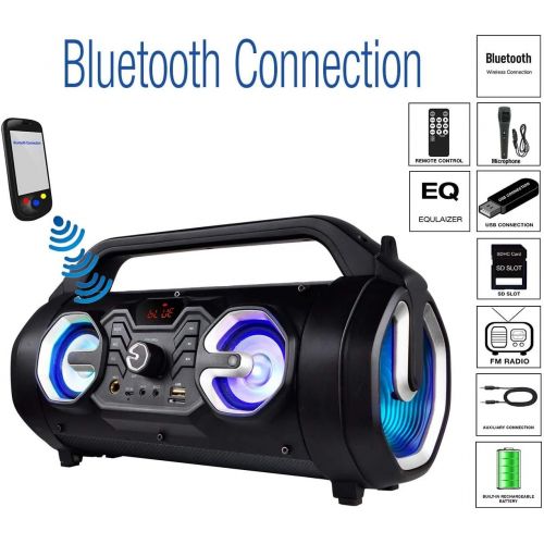 보이톤 Boytone BT-16S Portable Bluetooth Boombox Speaker, Indoor/Outdoor, 25W, Loud Sound, Deeper Bass, EQ, 5 Subwoofer, 2 x 3 Tweeter, FM, 9H Playtime, USB, Micro SD, AUX, Microphone, Re
