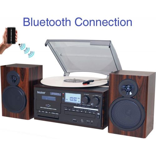 보이톤 Boytone BT-28MB, Bluetooth Classic Style Record Player Turntable with AM/FM Radio, CD/Cassette Player, 2 Separate Stereo Speakers, Record from Vinyl, Radio, and Cassette to MP3, SD