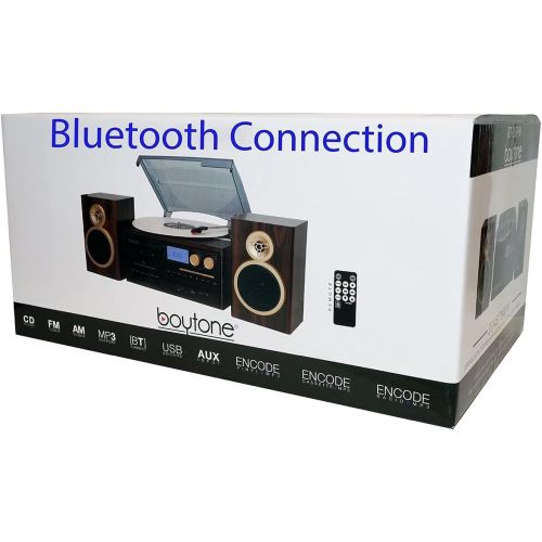 보이톤 Boytone BT-28SPM, Bluetooth Classic Style Record Player Turntable with AM/FM Radio, CD / Cassette Player, 2 Separate Stereo Speakers, Record from Vinyl, Radio, and Cassette to MP3,