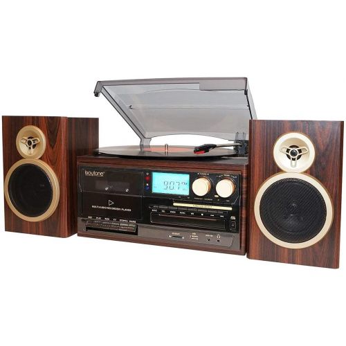 보이톤 Boytone BT-28SPM, Bluetooth Classic Style Record Player Turntable with AM/FM Radio, CD / Cassette Player, 2 Separate Stereo Speakers, Record from Vinyl, Radio, and Cassette to MP3,