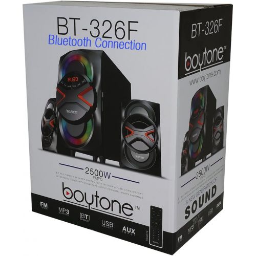 보이톤 Boytone BT-326F, 2.1 Bluetooth Powerful Home Theater Speaker System, with FM Radio, SD USB Ports, Digital Playback, 40 Watts, Disco Lights, Full Function Remote Control, for Smartp