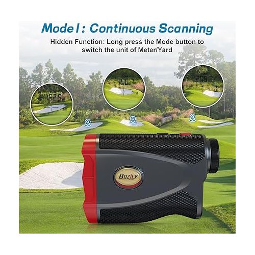  Bozily Golf Rangefinder with Slope, 6X Rechargeable Laser Range Finder with Charging Cord, 1200 Yards Flag-Lock, Slope ON/Off, Continuous Scan Support - Tournament Legal Golf Rangefinder