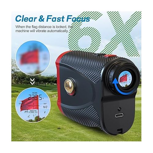  Bozily Golf Rangefinder with Slope, 6X Rechargeable Laser Range Finder with Charging Cord, 1200 Yards Flag-Lock, Slope ON/Off, Continuous Scan Support - Tournament Legal Golf Rangefinder