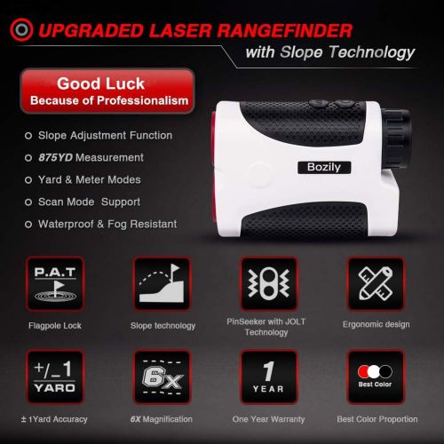  Bozily Golf Rangefinder, 6X Laser Range Finder 1000 Yards with Slope ON/Off Technology, Fast Flag-Lock, Continuous Scan Support - Tournament Legal Golf Rangefinder