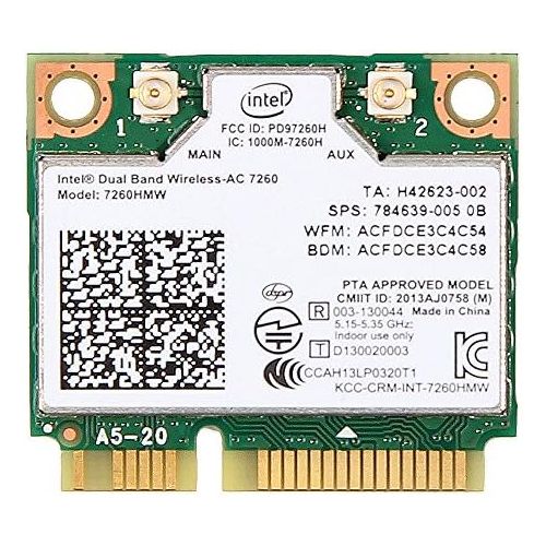  Bplus: Intel Network 7260.HMWG WiFi Wireless-AC 7260 HT Dual Band 2x2 AC+Bluetooth HMCPartner; Bluetooth half Size Module