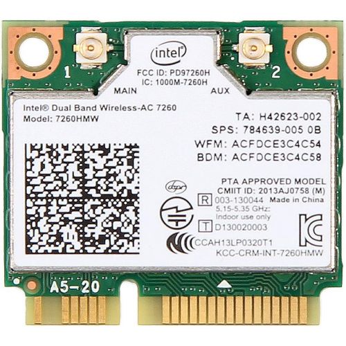  Bplus: Intel Network 7260.HMWG WiFi Wireless-AC 7260 HT Dual Band 2x2 AC+Bluetooth HMCPartner; Bluetooth half Size Module