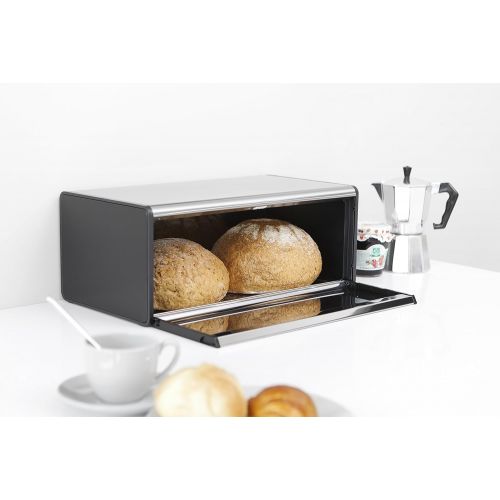  Brabantia Fall Front Bread Box - Brilliant Steel with Black Sides, 163463