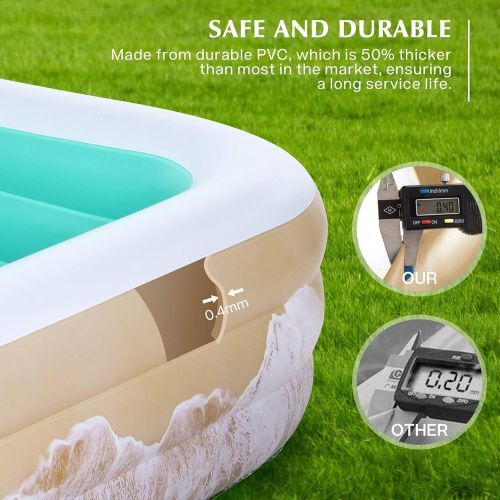  Brace Master Inflatable Swimming Pool, Blow Up Pool, 92 x 56 x 22 Family Kiddie Pools, Ages 3+, Full-Sized Inflatable Pool for Kids, Adults, Outdoor, Garden, Backyard, Green