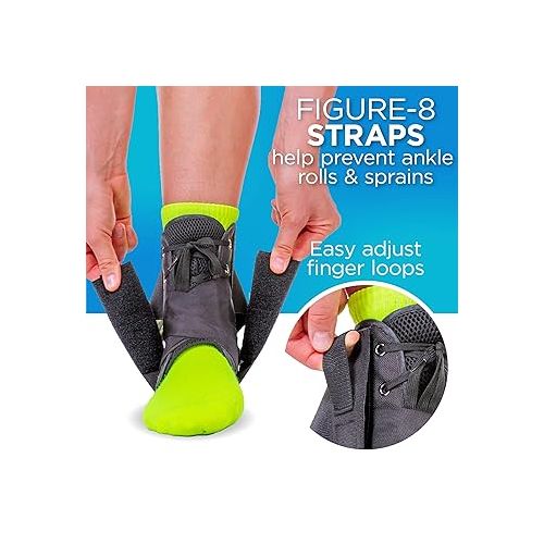  BraceAbility Sports Ankle Brace - Best Lace Up Figure 8 Sprained, Rolled or Twisted Treatment Active Support Wrap Stabilizer Splint for Basketball, Volleyball, Soccer, Working Out, Running Pain (L)