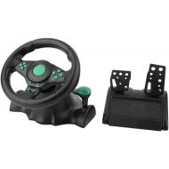 Braceus Gaming Steering Wheel, 180 Degrees Rotation ABS Gaming Vibration Racing Steering Wheel with Pedals
