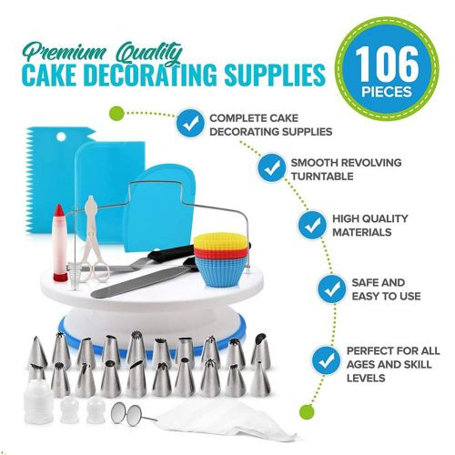 Braceus 106Pcs Cake Decorating Supplies Kits Baking Tools Set 1 Cake Turntable, 48 Stainless Icing Tips, Pastry Reusable Bag, Disposable Bag, Cake Flower Lifter, Cupcake, Flower Na