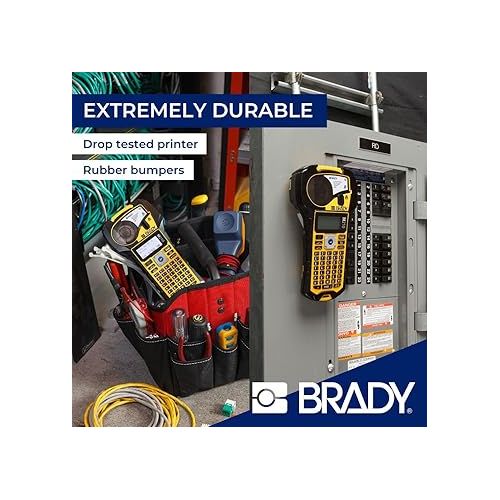  Brady M210 Portable Label Printer with Rubber Bumpers, Multi-Line Print, 6 to 40 Point Font (Replaces BMP21-PLUS Printer), Yellow/Black, 9.5 in H x 4.5 in W x 2.5 in D