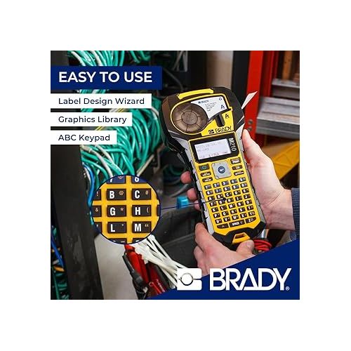  Brady M210 Portable Label Printer with Rubber Bumpers, Multi-Line Print, 6 to 40 Point Font (Replaces BMP21-PLUS Printer), Yellow/Black, 9.5 in H x 4.5 in W x 2.5 in D