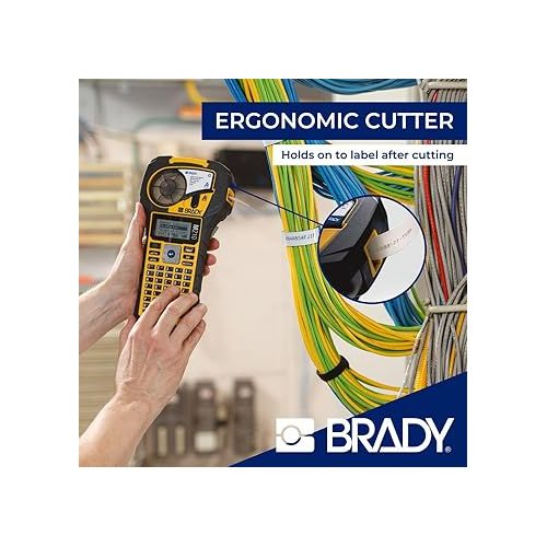  Brady M210 Portable Label Printer with Rubber Bumpers, Multi-Line Print, 6 to 40 Point Font (Replaces BMP21-PLUS Printer), Yellow/Black, 9.5 in H x 4.5 in W x 2.5 in D