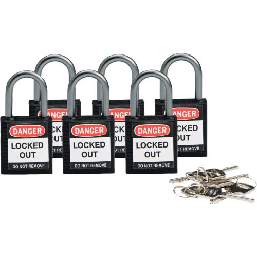  Brady Compact Safety Lock - Black, Keyed Differently (6 Locks) - 118934