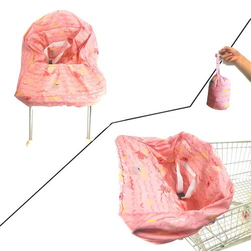  [아마존베스트]Brain Architect Child Portable Shopping Cart Cover | High Chair and Grocery Cart Covers for Babies, Kids, Infants & Toddlers  Includes Free Carry Bag  (Simple Pink Fish)
