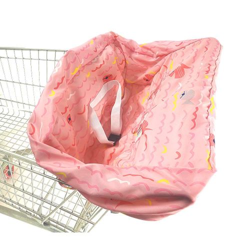  [아마존베스트]Brain Architect Child Portable Shopping Cart Cover | High Chair and Grocery Cart Covers for Babies, Kids, Infants & Toddlers  Includes Free Carry Bag  (Simple Pink Fish)