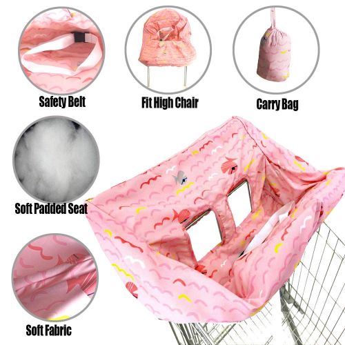  [아마존베스트]Brain Architect Child Portable Shopping Cart Cover | High Chair and Grocery Cart Covers for Babies, Kids, Infants & Toddlers  Includes Free Carry Bag  (Simple Pink Fish)