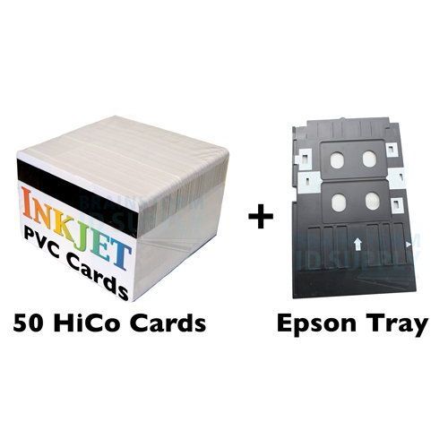  Brainstorm ID PVC ID Card Starter Kit - 50 HiCo Inkjet PVC Cards & PVC Card Tray for Epson R280, Artisan 50, RX595, R260 (and others)