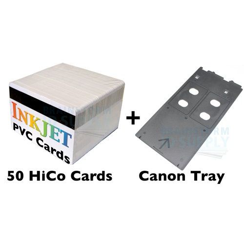  Brainstorm ID PVC ID Card Starter Kit - 50 HiCo Inkjet PVC Cards & PVC Card Tray for Canon IPMPMG Printers