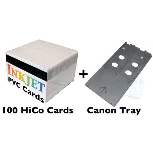  Brainstorm ID PVC ID Card Starter Kit - 100 HiCo Inkjet PVC Cards & PVC Card Tray for Canon IPMPMG Printers