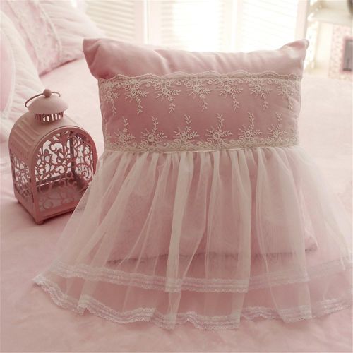  Brand: ABREEZE ABREEZE 100% Cotton 4-Piece Pink Bedding Set Girls Fairy Bedskirts Ruffle Lace Princess Duvet Cover Set Full Size