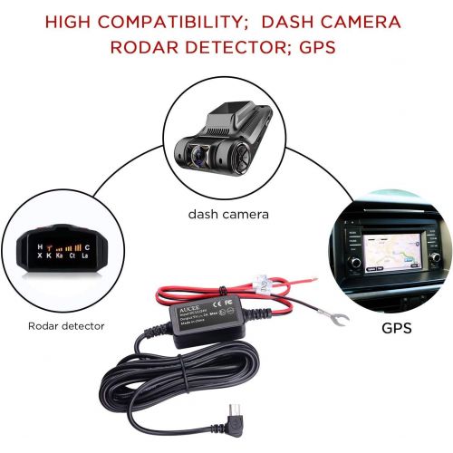  [아마존베스트]AUCEE Dash Cam Hardwire kit, Mini USB Port,DC 12v/24v to 5V/2A Max Car Charger Cable kit with Fuse,Low Voltage Protection for Dash Cameras