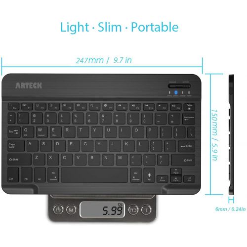  [아마존베스트]Arteck HB030B Universal Slim Portable Wireless Bluetooth 3.0 7-Colors Backlit Keyboard with Built in Rechargeable Battery, Black