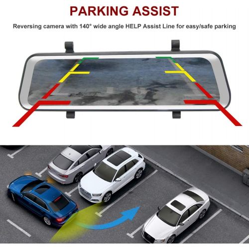  [아마존베스트]BENEWEAR Backup Camera 9.66 Mirror Dash Cam Touch Screen 1080P Rearview Front and Rear Dual Lens with Waterproof Reversing Camera