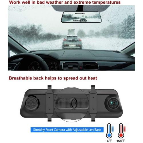  [아마존베스트]BENEWEAR Backup Camera 9.66 Mirror Dash Cam Touch Screen 1080P Rearview Front and Rear Dual Lens with Waterproof Reversing Camera