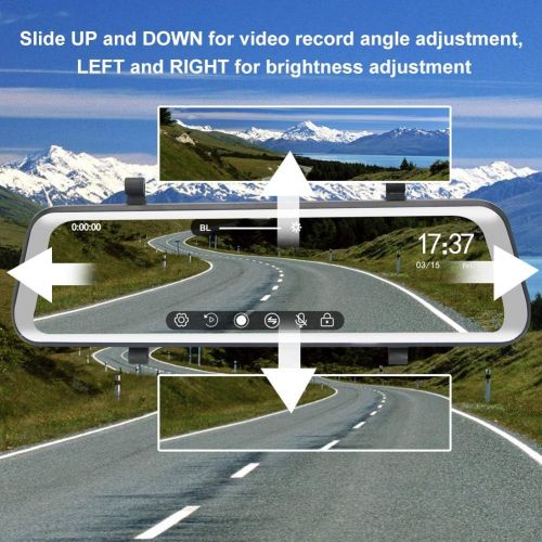  [아마존베스트]BENEWEAR Backup Camera 9.66 Mirror Dash Cam Touch Screen 1080P Rearview Front and Rear Dual Lens with Waterproof Reversing Camera