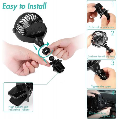  [아마존베스트]COMLIFE Car Fan, Car Air Vent Clip Fan, 2200 mAh Rechargerable Battery powered fan, Air Circulation Fan with High Airflow, Four Speeds, 360°Rotation, Must Have for Driver in Summer(Battery