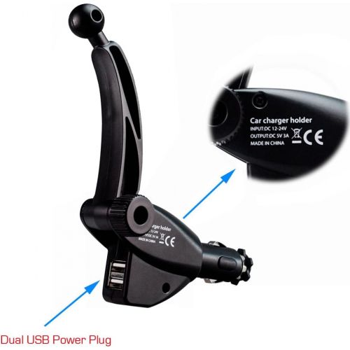  [아마존베스트]ChargerCity Dual USB Sirius XM Satellite Radio Car Truck Lighter Socket Mount w/Tilt Adjust & PowerConnect Cable Adapter for Onyx Plus EZR EZ Lynx Stratus Starmate Xpress (Vehicle