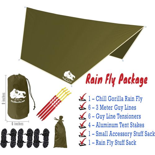  [아마존베스트]Chill Gorilla HEX Hammock Rain Fly Camping Tarp. Ripstop Nylon. Stakes, Ropes & Tensioners Included. Camping Gear & Accessories. Perfect Hammock Tent. Multiple Colors