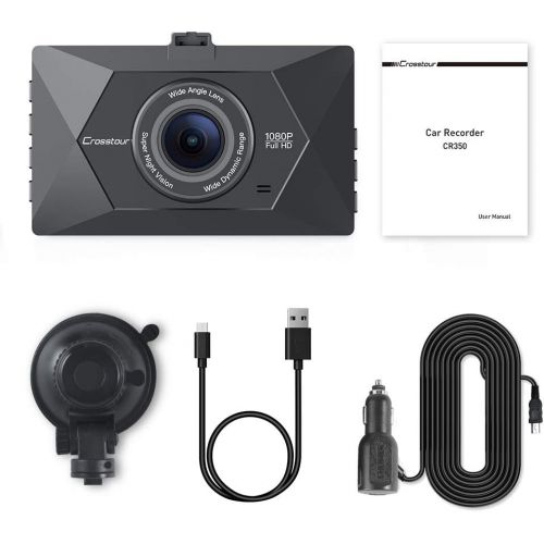  [아마존베스트]Crosstour Dash Cam 1080P FHD Mini in Car Dashboard Camera with Park Mode, G Sensor, F1.8 Super Big Aperture, 3 Inch LCD, 170°Wide Angle, WDR, Motion Detection, Loop Recording