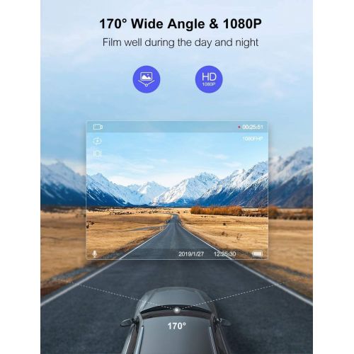  [아마존베스트]Crosstour Dash Cam 1080P FHD Mini Dash Camera Recorder with 1.5” LCD Screen 170°Wide Angle, Paking Mode, Motion Detection, G-Sensor, Loop-Recording and WDR