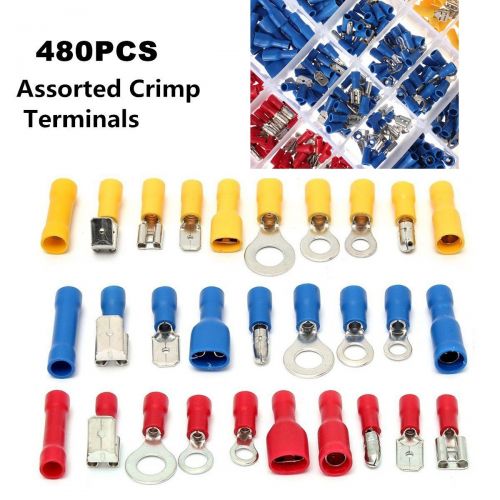  [아마존베스트]EL-SKY Wire Terminal Crimp Connectors, 480 Pcs 12-Size Assorted Mixed Assorted Lug Kit,Electrical Crimp Connectors Spade Ring Butt Set with Premium Case