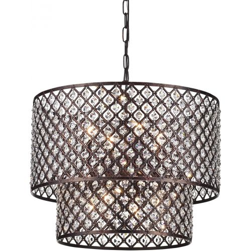  Brand: Edvivi Antique Copper 2 Round Drum Shades 8-Light Crystal Chandelier Ceiling Fixture