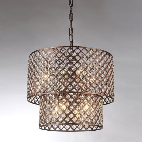  Brand: Edvivi Antique Copper 2 Round Drum Shades 8-Light Crystal Chandelier Ceiling Fixture