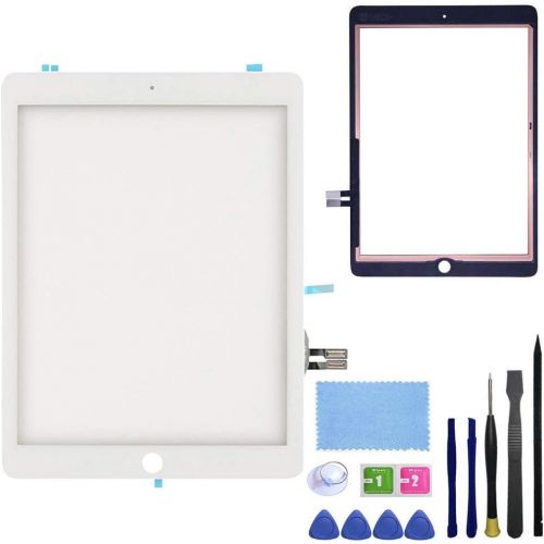  [아마존베스트]FeiyueTech White iPad 6th Gen 2018 (A1893 A1954) Touch Screen Digitizer Replacement Front Glass Assembly -Includes Camera Holder+PreInstalled Adhesive + Tools kit (Without Home But