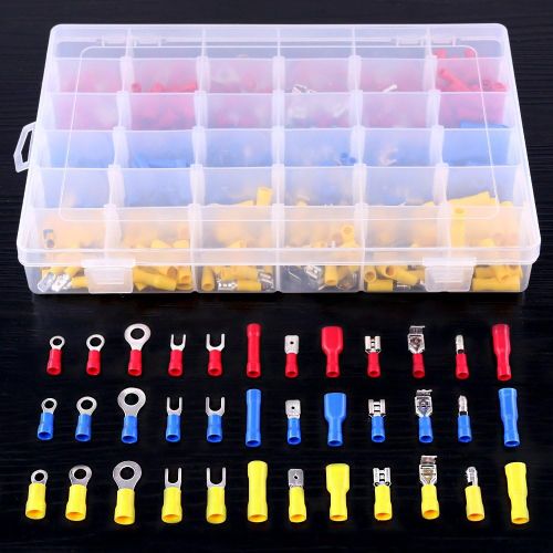  [아마존베스트]Glarks 540pcs 22-16/16-14/12-10 Gauge Mixed Quick Disconnect Electrical Insulated Butt Bullet Spade Fork Ring Solderless Crimp Terminals Connectors Assortment Kit