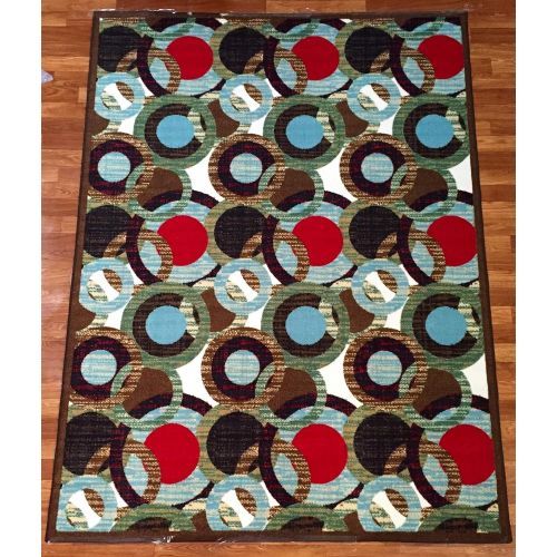  Brand: Gloria Low Profile Non Slip Area Rug  Carpet for Kitchen, Dining Room, Living Room Floor with Rubber Backing  Floor Mat Non-Skid Doormat  Washable Runner Mat (3 x 5) Green, Red, Brown