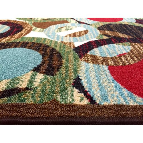  Brand: Gloria Low Profile Non Slip Area Rug  Carpet for Kitchen, Dining Room, Living Room Floor with Rubber Backing  Floor Mat Non-Skid Doormat  Washable Runner Mat (3 x 5) Green, Red, Brown